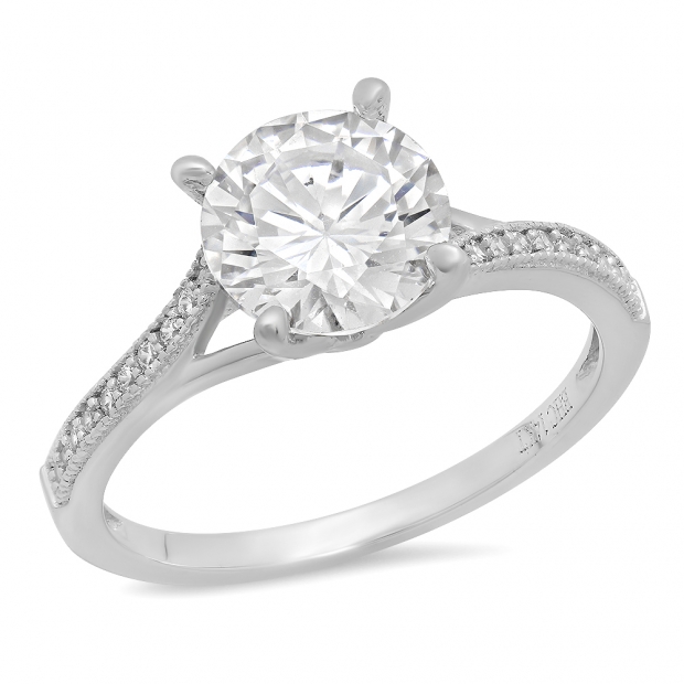 1.08 Carat (ctw) 14K White Gold Round White Cubic Zirconia Ladies Bridal Engagement Ring