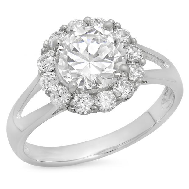 2.33 Carat (ctw) 14K White Gold Round White Cubic Zirconia CZ Ladies Halo Style Wedding Bridal Engagement Ring