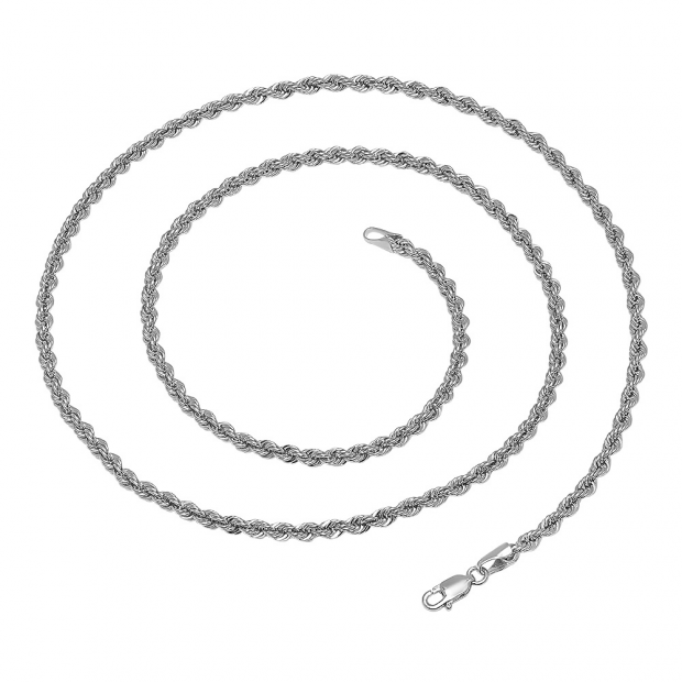 14K White Gold Hollow Rope Diamond-cut chain (24 inch)