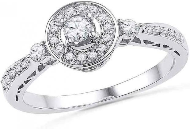 Dazzlingrock Collection 10kt White Gold Womens Round Diamond Solitaire Halo Bridal Wedding Engagement Ring 3/8 ctw