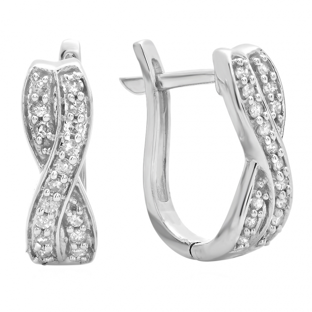 0.20 Carat (ctw) 10K White Gold Round White Diamond Ladies Infinity Swirl Hoop Earrings 1/5 CT