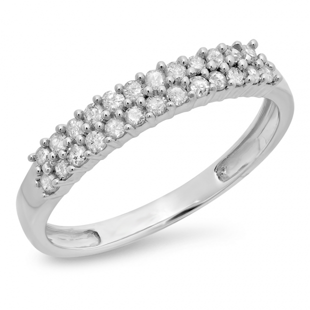 0.30 Carat (ctw) 10K White Gold Round White Diamond Ladies Wedding Stackable Band Anniversary Chevron Ring