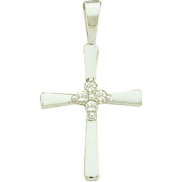 0.05 Carat (ctw) 10k White Gold Round Diamond Ladies Cross Pendant