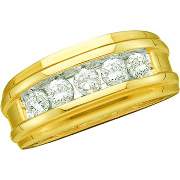 0.25 Carat (ctw) 14k Yellow Gold Round White Diamond 5 Stone Men