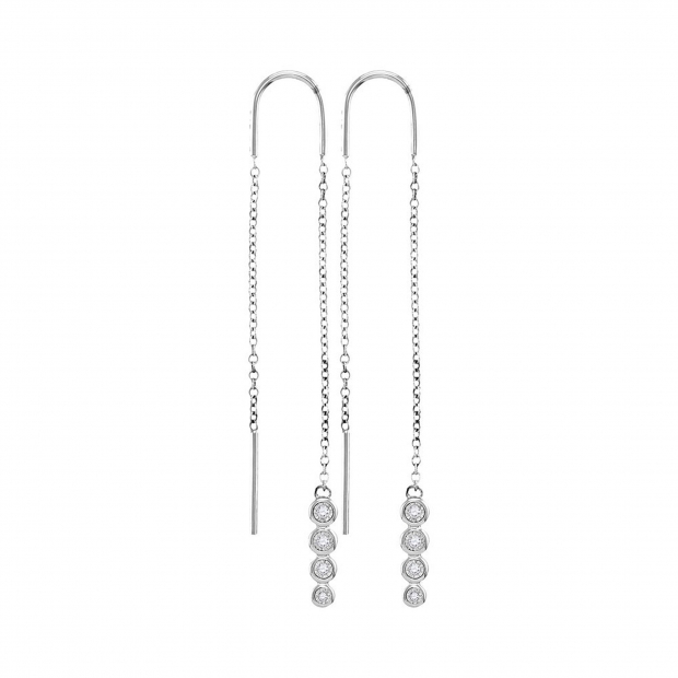 0.08 Carat (ctw) 10K White Gold Round Cut White Diamond Ladies Threader Earrings
