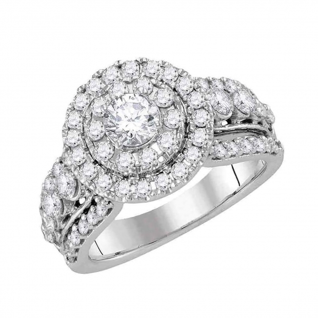 14kt White Gold Womens Round Diamond Solitaire Halo Bridal Wedding Engagement Ring 2.00 ctw