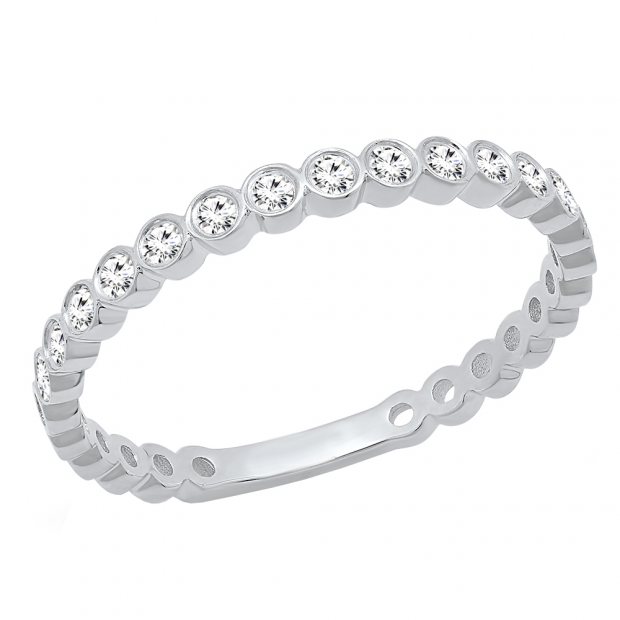 1/5 CT 10K White Gold Round Cut White Diamond Ladies Stackable Anniversary Wedding Band