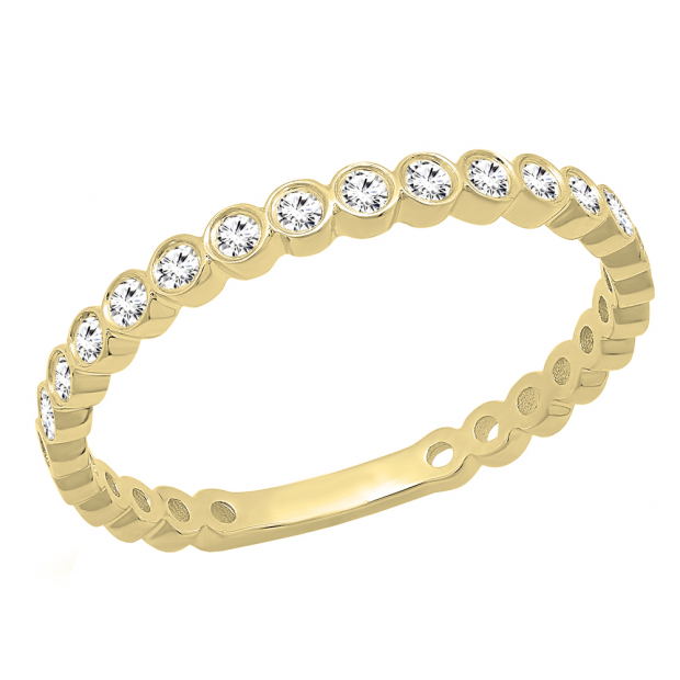 1/5 CT 10K Yellow Gold Round Cut White Diamond Ladies Stackable Anniversary Wedding Band