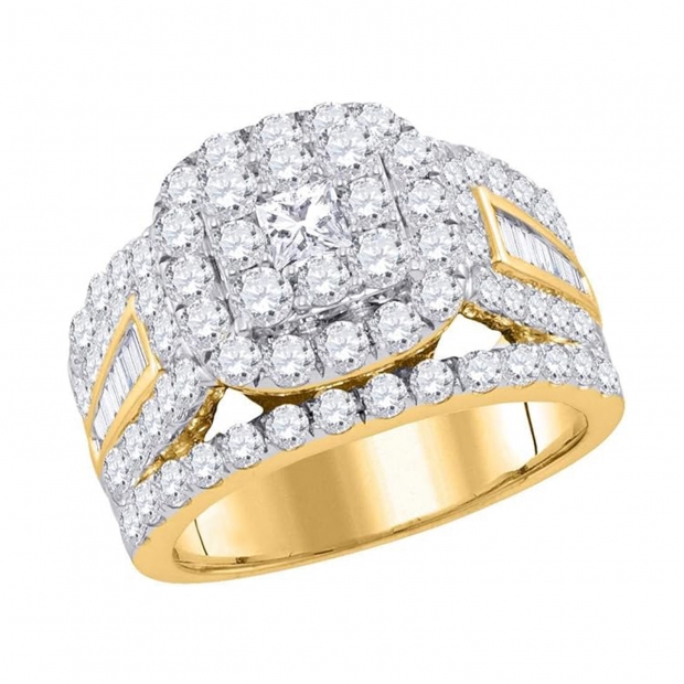 14kt Yellow Gold Womens Princess Diamond Solitaire Halo Bridal Wedding Engagement Ring 3.00 ctw