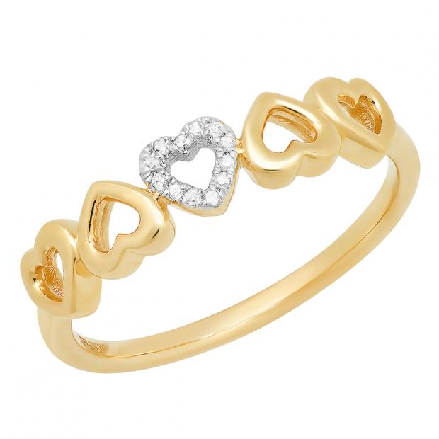 0.03 Carat (ctw) 10K Yellow Gold Round White Diamond Heart Shape Promise Engagement Ring