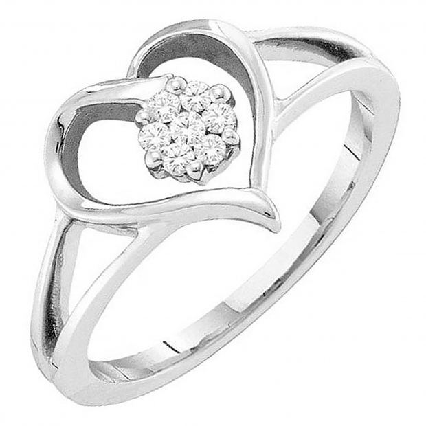 0.10 Carat (ctw) 10k White Gold Round Diamond Ladies Bridal Heart Shape Flower Promise Ring