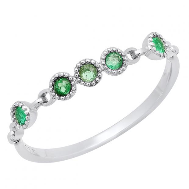 10K White Gold Round Emerald Ladies Anniversary Wedding Band