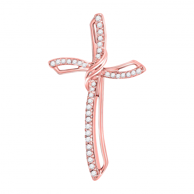 10kt Rose Gold Womens Round Diamond Cross Faith Pendant 1/4 ctw