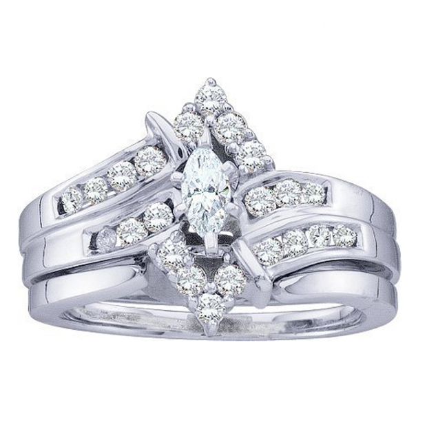 0.50 Carat (ctw) 14k White Gold Round & Marquise Cut White Diamond Ladies Bridal Engagement Ring Set