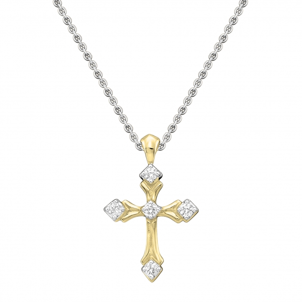 0.10 Carat (ctw) 10k Yellow Gold Round White Diamond Ladies Vintage Style Cross Pendant