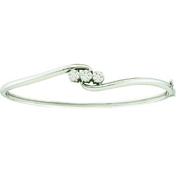 0.25 Carat (ctw) 14k White Gold Round White Diamond Ladies Flower Bangle Bracelet