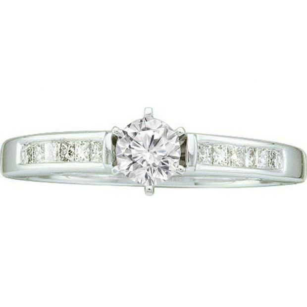 0.25 Carat (ctw) 14k White Gold brilliant White Diamond Ladies Solitaire With Accents Bridal Engagement Ring