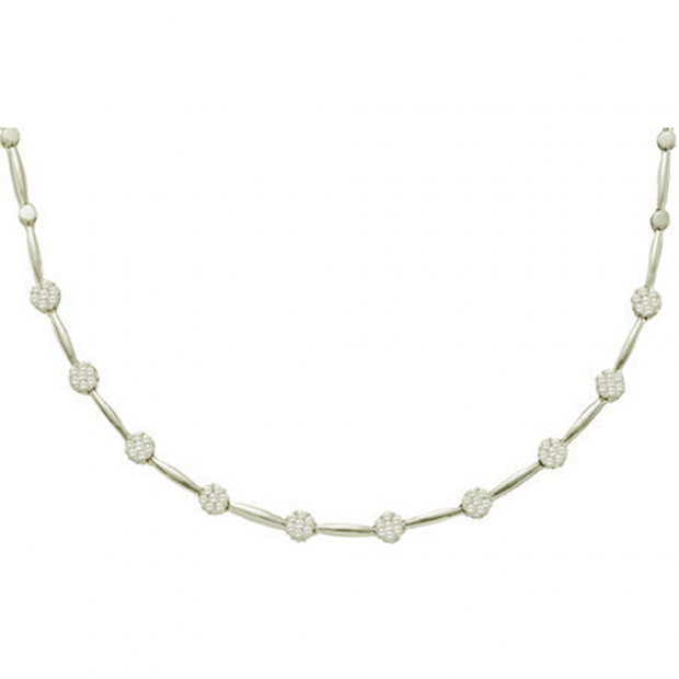 1.00 Carat (ctw) 14k White Gold Brilliant Round White Diamond Ladies Flower Necklace