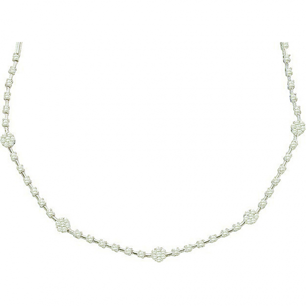 1.88 Carat (ctw) 14k White Gold Brilliant Round White Diamond Ladies Flower Necklace