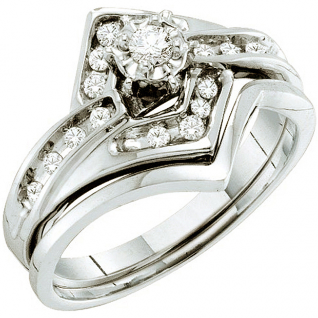 0.25 Carat (ctw) 14k White Gold Round White Diamond Ladies Bridal Engagement Ring Set
