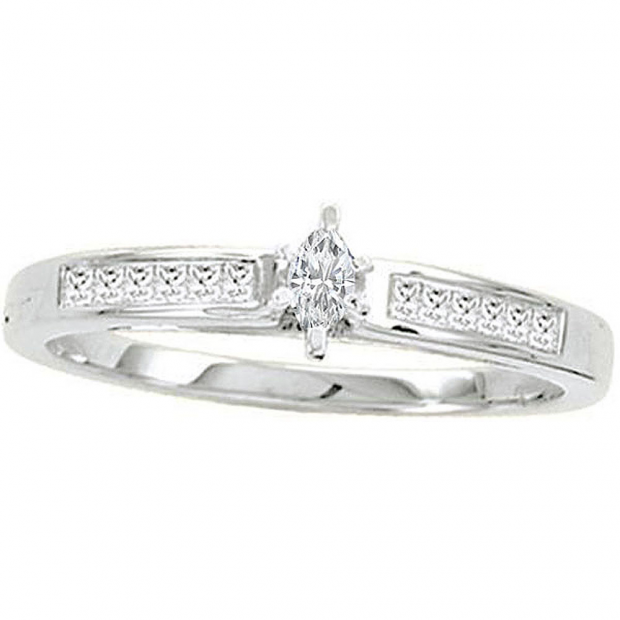 0.25 Carat (ctw) 14k White Gold Marquise & Princess Cut Diamond Ladies Bridal Engagement Ring