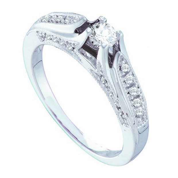 0.33 Carat (ctw) 14k White Gold Brilliant White Diamond Ladies Bridal Engagement Ring