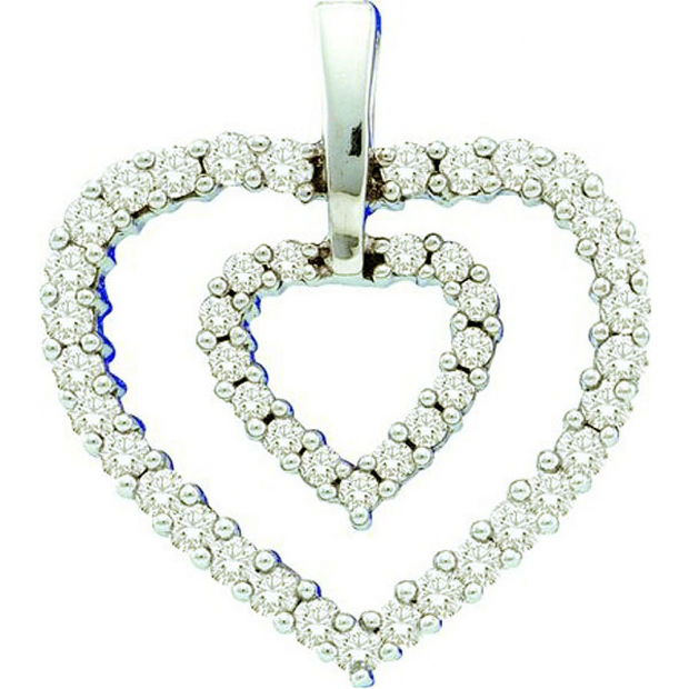 0.50 Carat (ctw) 14k White Gold Round White Diamond Ladies Double Heart Pendant