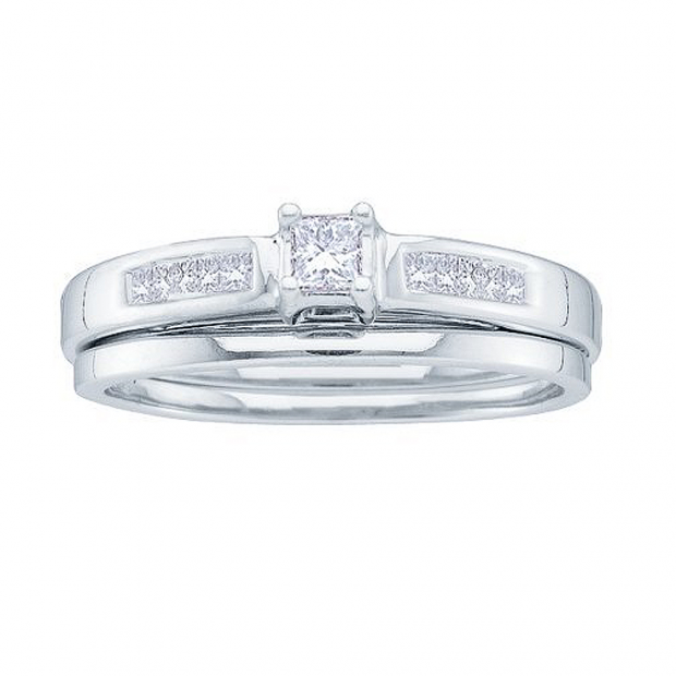 0.25 Carat (ctw) 14k White Gold Princess Cut Diamond Ladies Bridal Engagement Ring Set With Matching Band