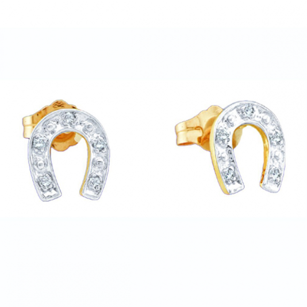 0.05 Carat (ctw) 10K Yellow Gold Round White Diamond Ladies Horse Shoe Earrings