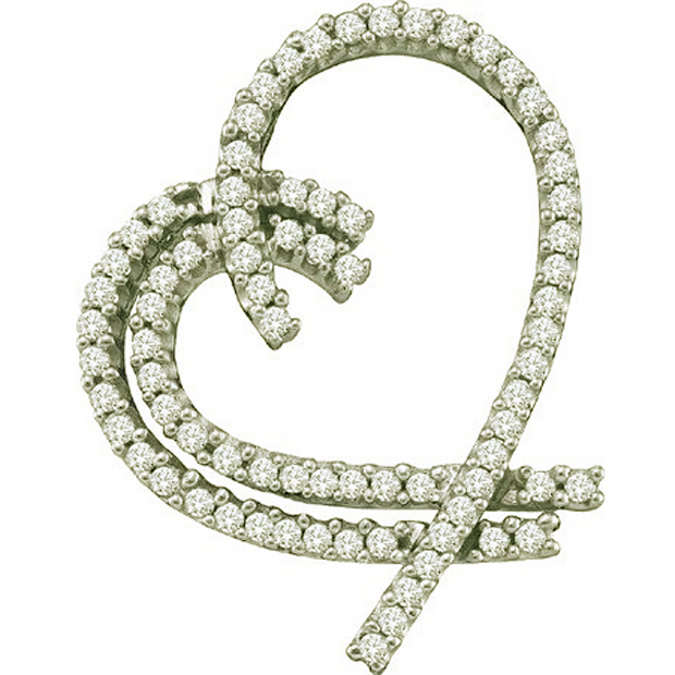 0.75 Carat (ctw) 14k White Gold Round White Diamond Ladies Heart Pendant