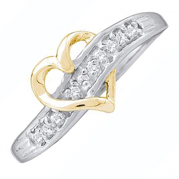 0.05 Carat (ctw) 10K White Gold Round White Diamond Ladies Promise Crossover Heart Ring