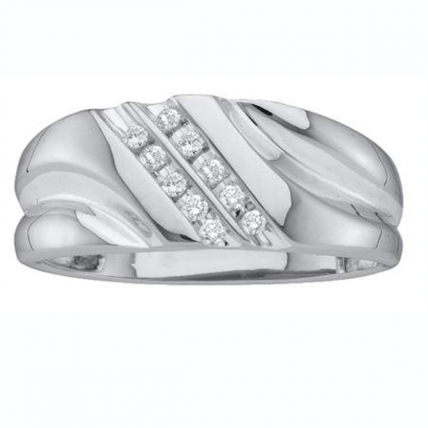 0.12 Carat (ctw) 10k White Gold Round White Diamond Channel Set Men