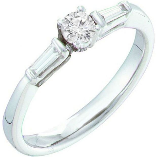 0.28 Carat (ctw) 14k White Gold Round White Diamond Ladies 3 Stone Bridal Engagement Ring