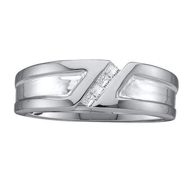 0.15 Carat (ctw) 14k White Gold Princess Cut White Diamond Men