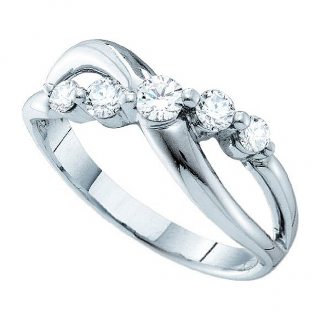 0.50 Carat (ctw) 14k White Gold Brilliant White Diamond Ladies 5 Stone Swirl Fashion Wedding Band