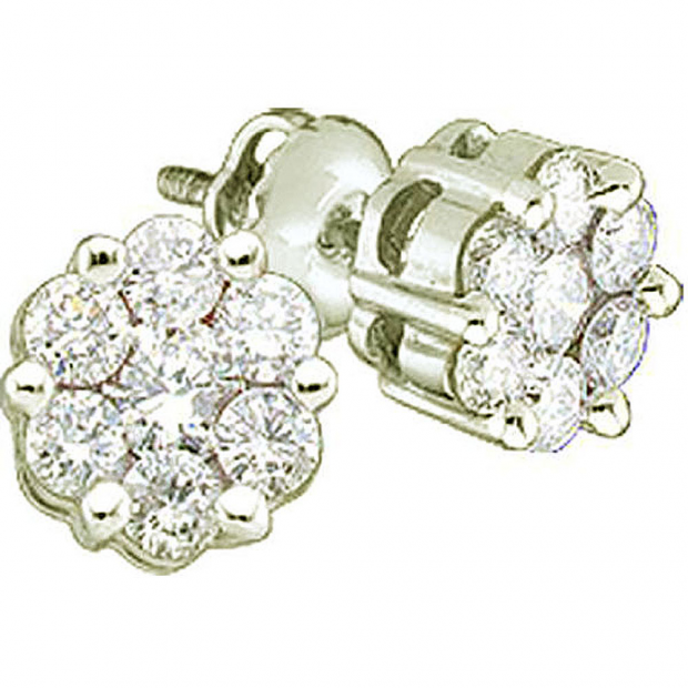 1.00 Carat (ctw) 14k White Gold Round White Diamond Ladies Cluster Flower Earrings