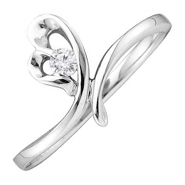 0.05 Carat (ctw) 14k White Gold Round Diamond Ladies Solitaire Bridal Heart Love Promise Ring