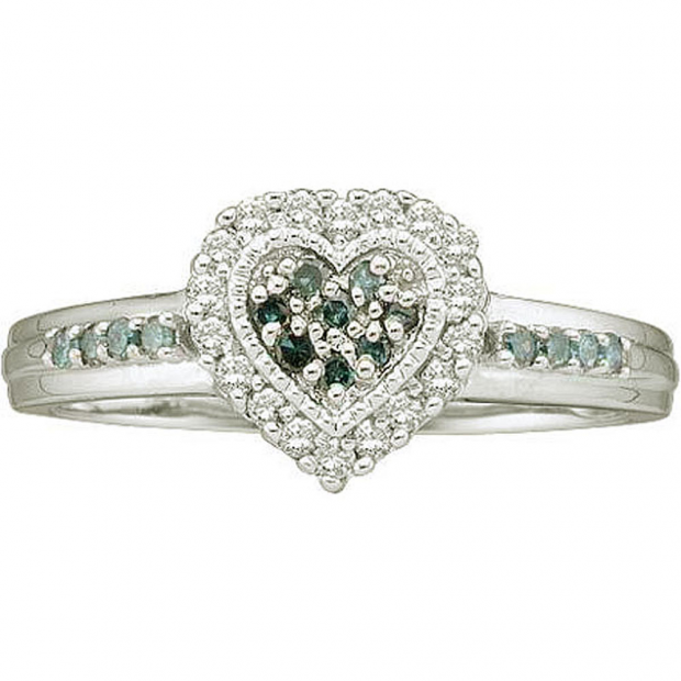 0.25 Carat (ctw) 14k White Gold Blue & White Diamond Ladies Bridal Promise Heart Engagement Ring