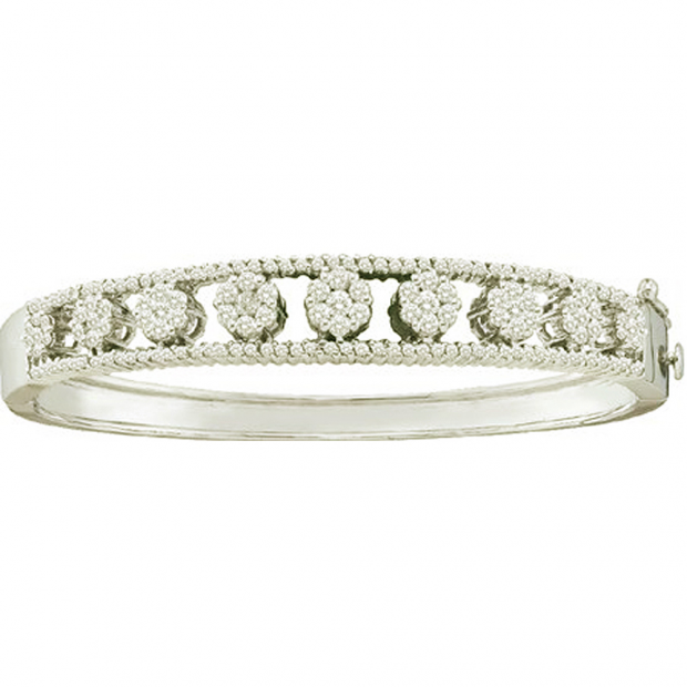 2.40 Carat (ctw) 14k White Gold Brilliant Round White Diamond Ladies Flower Bangle Bracelet
