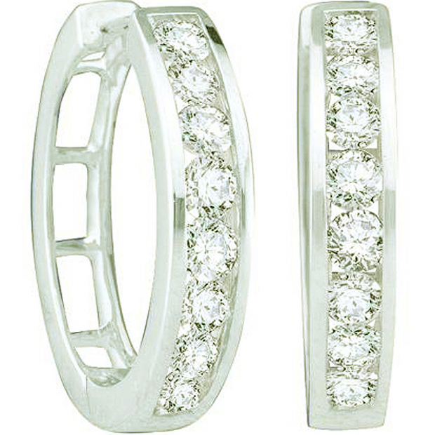 0.50 Carat (ctw) 14k White Gold Brilliant White Diamond Ladies Hoops Earrings