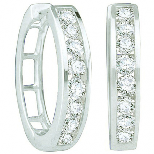 0.25 CT 14k White Gold Brilliant Diamond Ladies Huggie Hoop Earrings