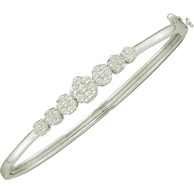 1.00 Carat (ctw) 14k White Gold Round White Diamond Ladies Flower Bangle Bracelet