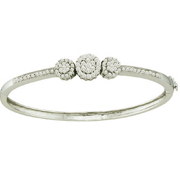 1.05 Carat (ctw) 14k White Gold Round White Diamond Ladies Flower Bangle Bracelet