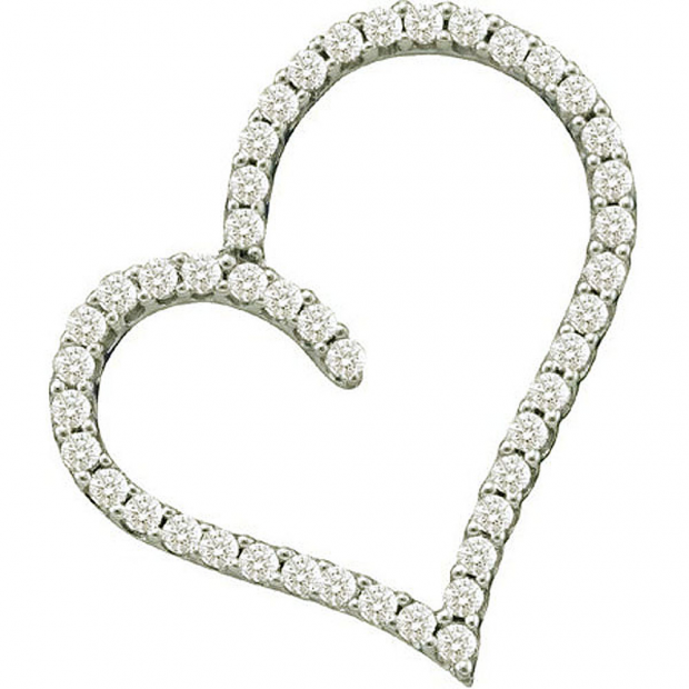 0.50 Carat (ctw) 14k White Gold Brilliant White Diamond Ladies Heart Pendant