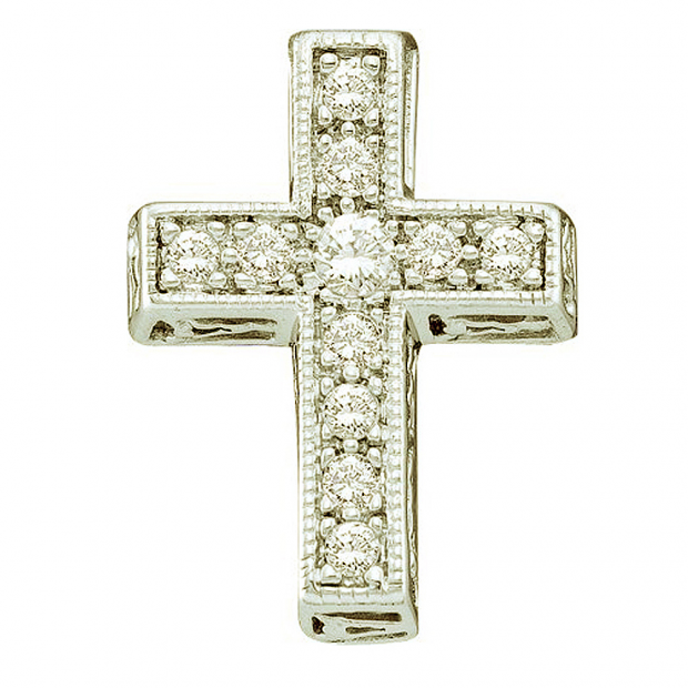 0.25 Carat (ctw) 14k White Gold Round White Diamond Ladies Cross Pendant