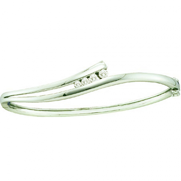 0.38 Carat (ctw) 14k White Gold Round White Diamond Ladies Fashion Journey Bangle Bracelet