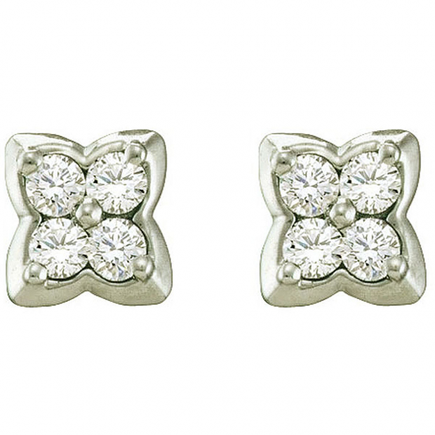 0.28 Carat (ctw) 14k White Gold Brilliant White Diamond Ladies Flower Earrings