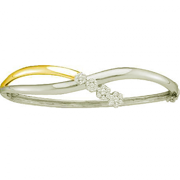 0.50 Carat (ctw) 14k Yellow Gold Round White Diamond Ladies Two Tone Flower Bangle Bracelet