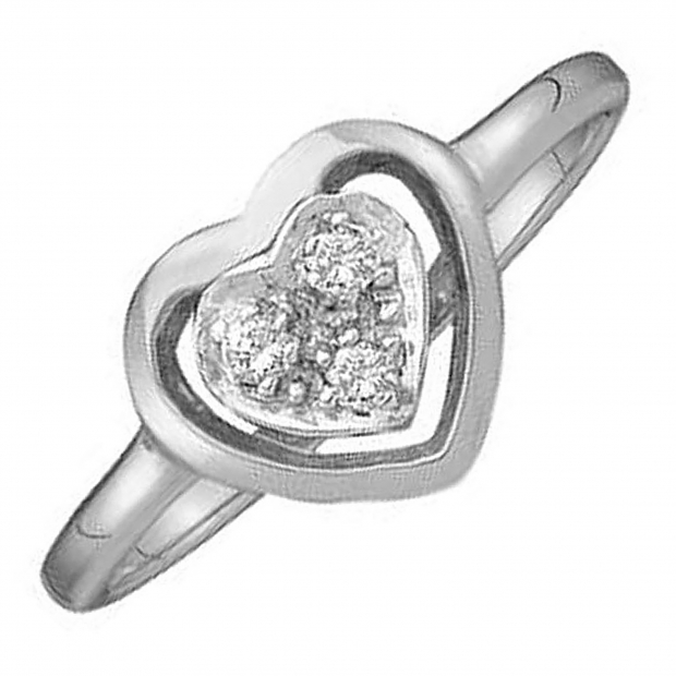 0.05 Carat (ctw) 14k White Gold Brilliant White Diamond Ladies Bridal Heart Promise Ring