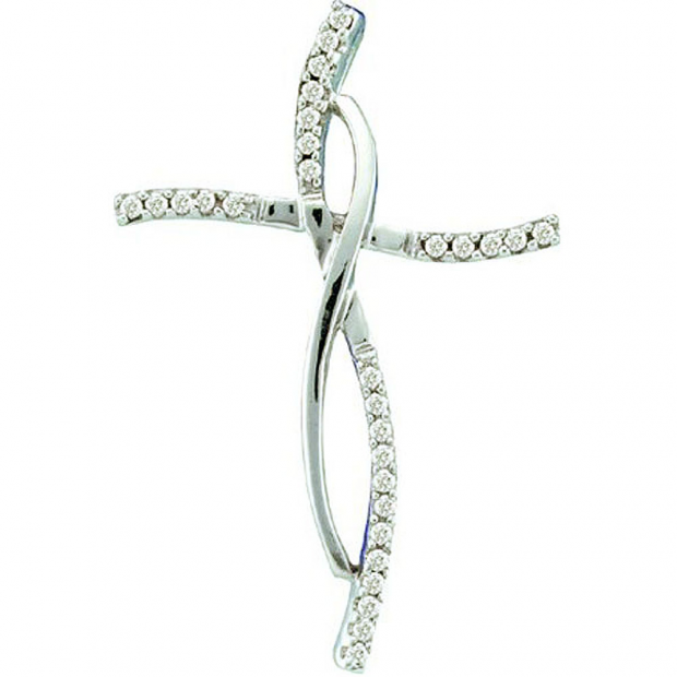 0.10 Carat (ctw) 14k White Gold Brilliant White Diamond Ladies Cross Pendant
